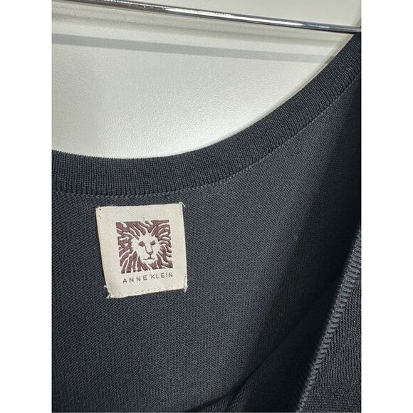 Ann Klein Midi Dress Womens Medium Colorblock A-line Black/Blue Short Sleeve - Picture 4 of 7